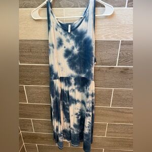 Casual Sleeveless Dress Swing Cover Up Stretch Loungewear Sundress Blue Tie-dye